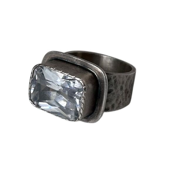Silpada Retired R1860 Sterling Silver Oxidized Matte Rectangular CZ Ring size 5 - Picture 1 of 7